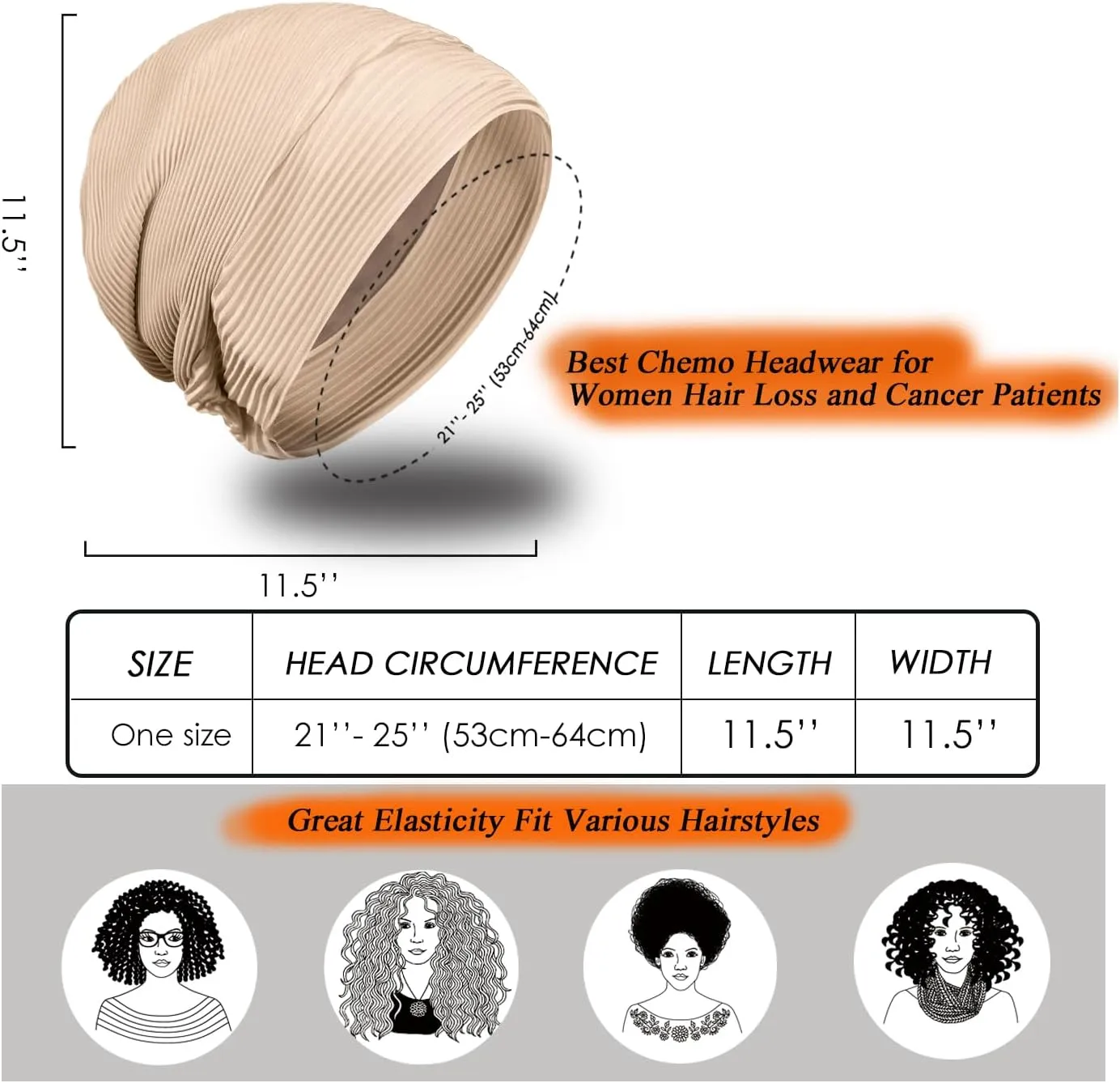 2 Pcs Pleated Head Wraps Scarf Turban, Chemo Caps for Cancer Patient, Cancer Headwear for Women