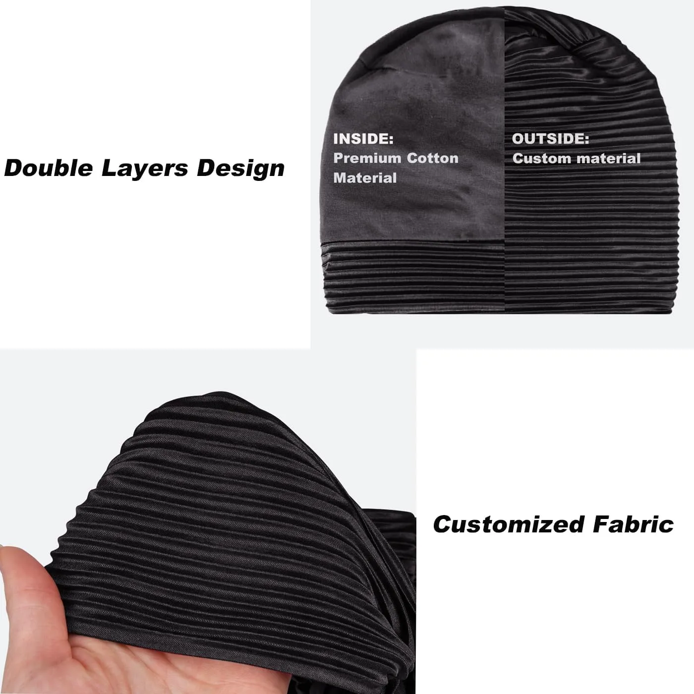 2 Pcs Pleated Head Wraps Scarf Turban, Chemo Caps for Cancer Patient, Cancer Headwear for Women