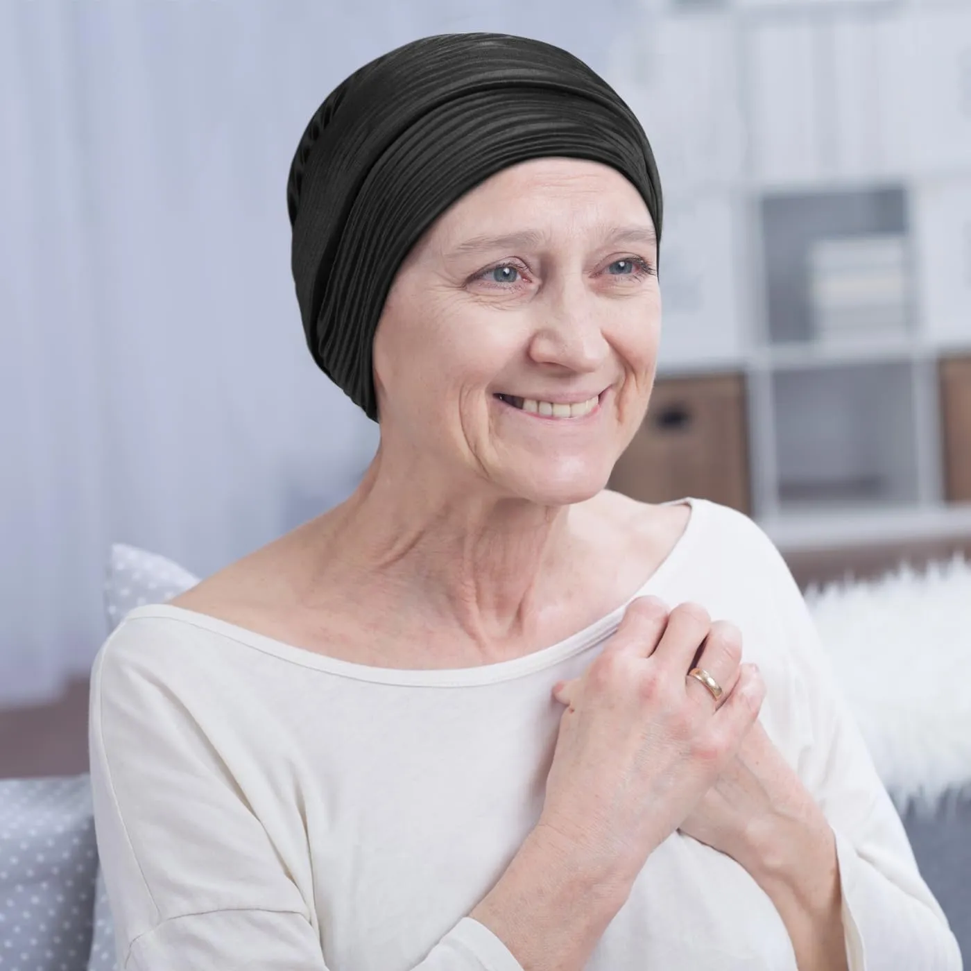 2 Pcs Pleated Head Wraps Scarf Turban, Chemo Caps for Cancer Patient, Cancer Headwear for Women