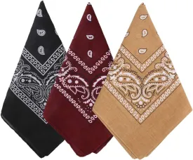 3 Pack 100% Cotton Paisley Pattern Bandanas Face Mask Square Scarf Headwear