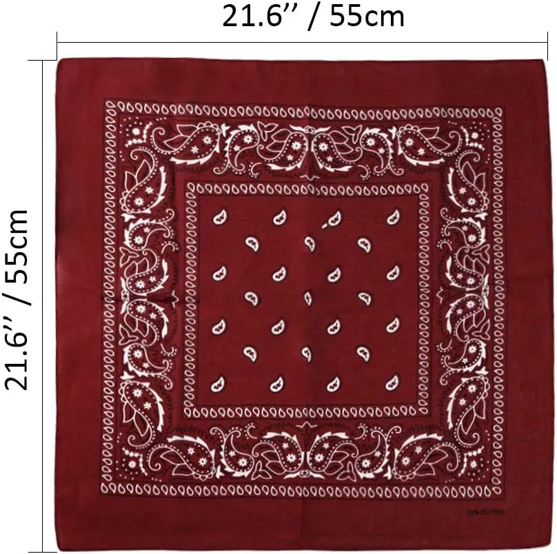3 Pack 100% Cotton Paisley Pattern Bandanas Face Mask Square Scarf Headwear