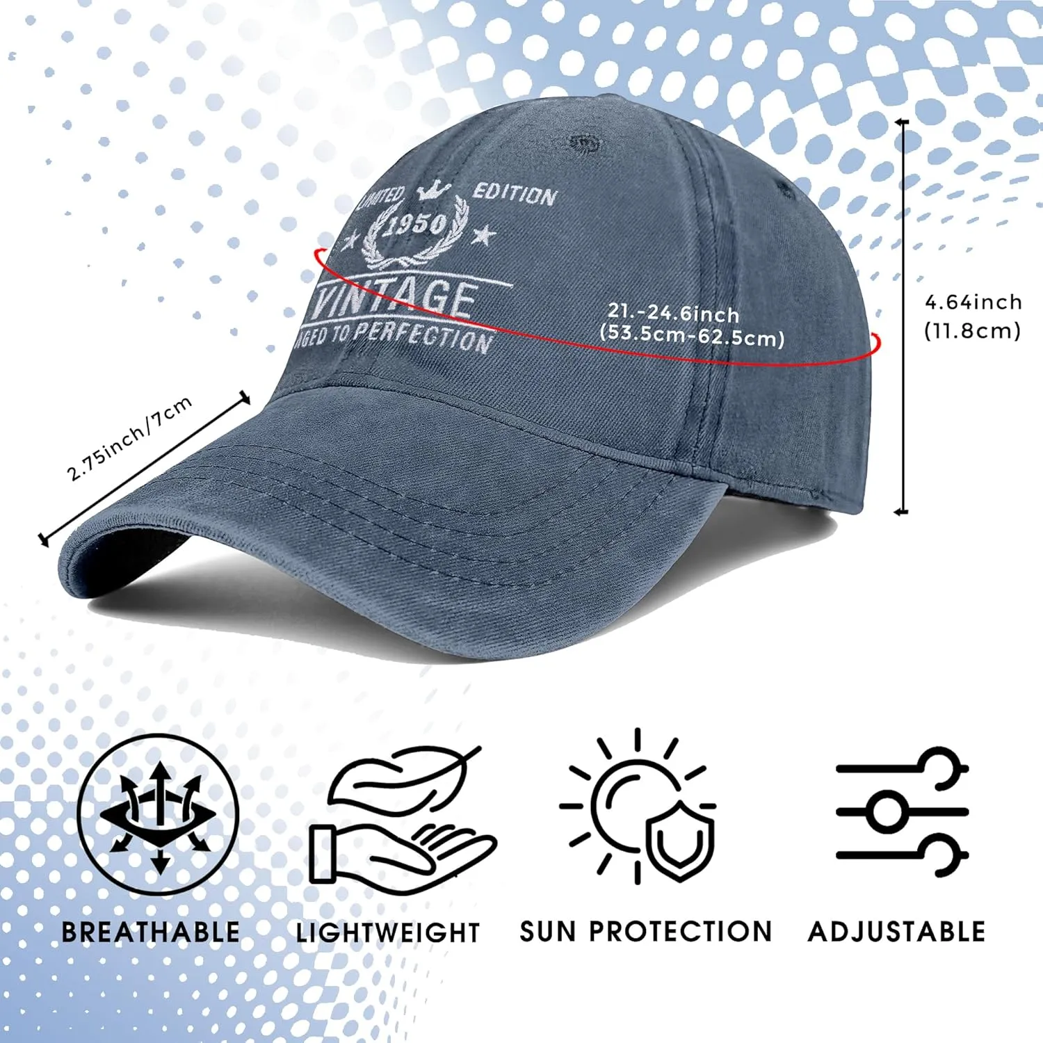 75th Birthday Gifts for Men Women 1950 Vintage Hats Embroidered Baseball Cap