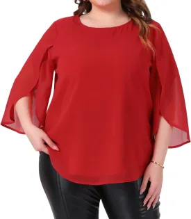 Agnes Orinda Plus Size Blouses for Women Flutter Petal Half 3/4 Sleeve Chiffon Top Loose Flowy Shirt Summer Blouse Top