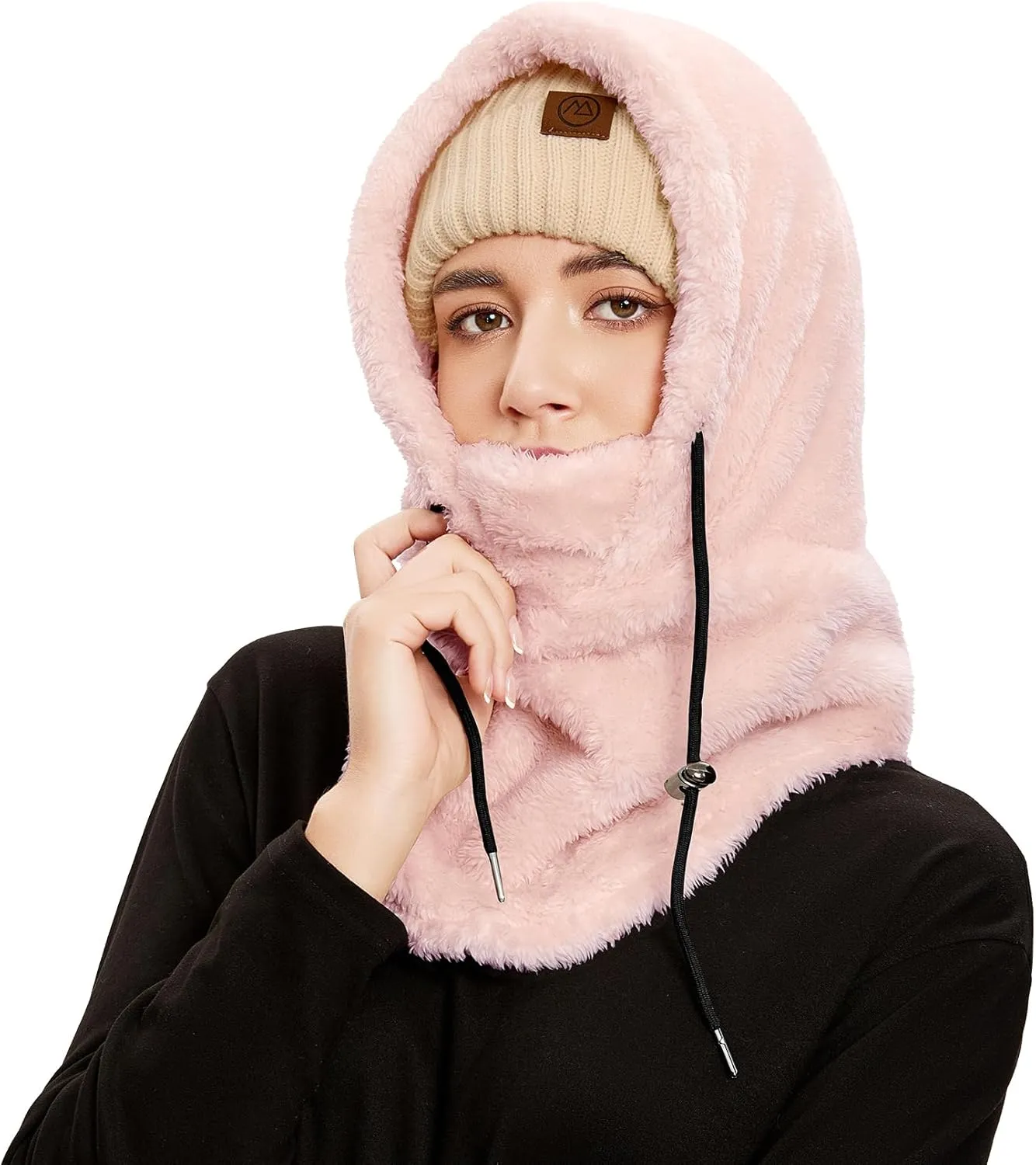 Balaclava Winter Face Mask Cold Weather Ski Mask for Women Wind-Resistant Face Cover Fuzzy Hat Neck Scarf