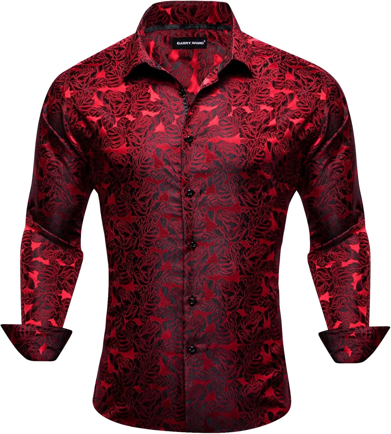 Barry.Wang Mens Casual Long Sleeve Shirts Silk Button Up Novelty Paisley Formal Dress Shirt Western Mexico Cowboy Custom