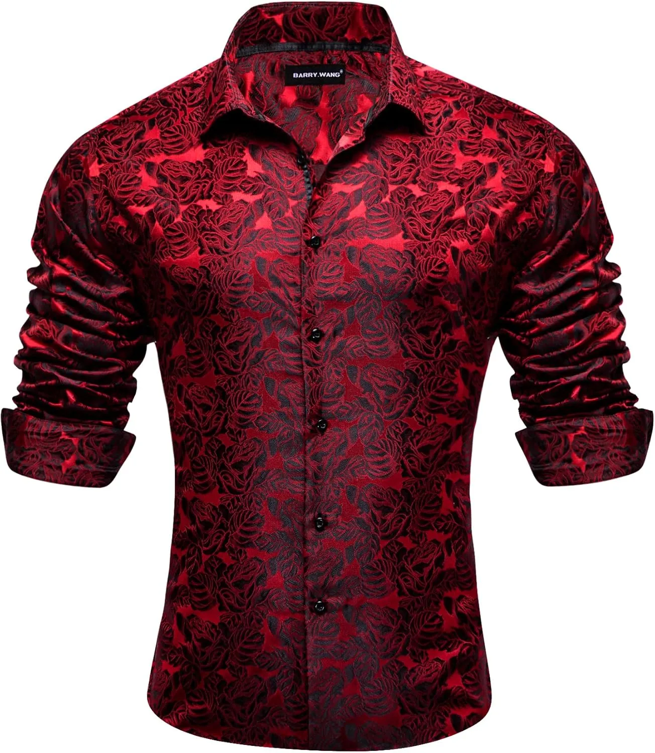 Barry.Wang Mens Casual Long Sleeve Shirts Silk Button Up Novelty Paisley Formal Dress Shirt Western Mexico Cowboy Custom
