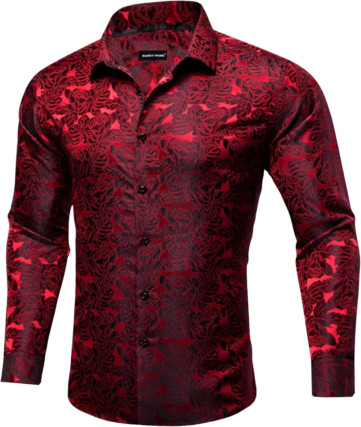 Barry.Wang Mens Casual Long Sleeve Shirts Silk Button Up Novelty Paisley Formal Dress Shirt Western Mexico Cowboy Custom