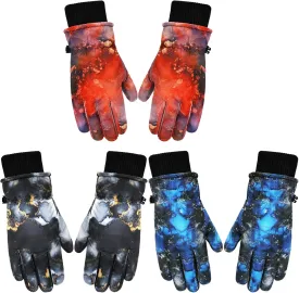 Bencailor 3 Pairs Kids Winter Gloves Waterproof Snow Ski Gloves Warm Windproof Adjustable Mittens for Boy Girl Outdoor