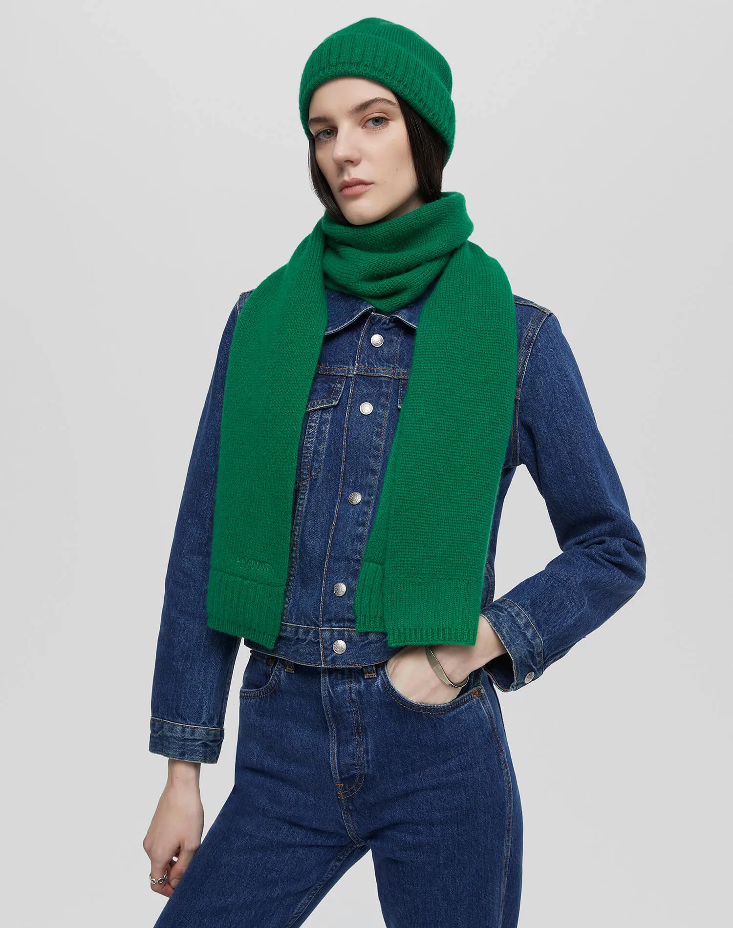 Cashmere Rib Scarf - Grass Green