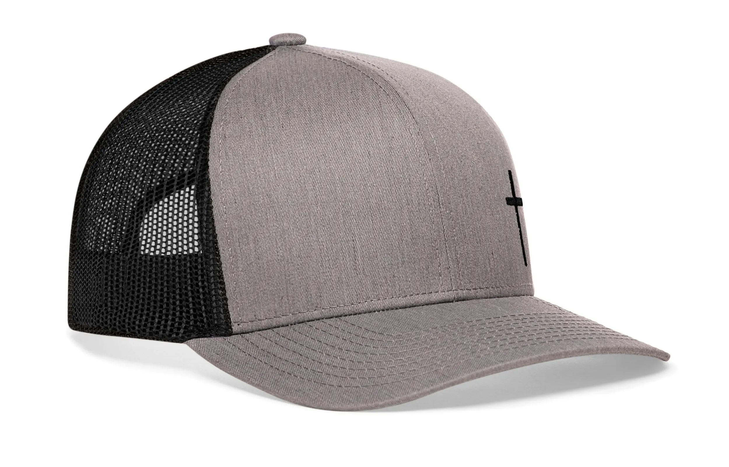 Cross Trucker Hat  |  Gray Black Christian Snapback