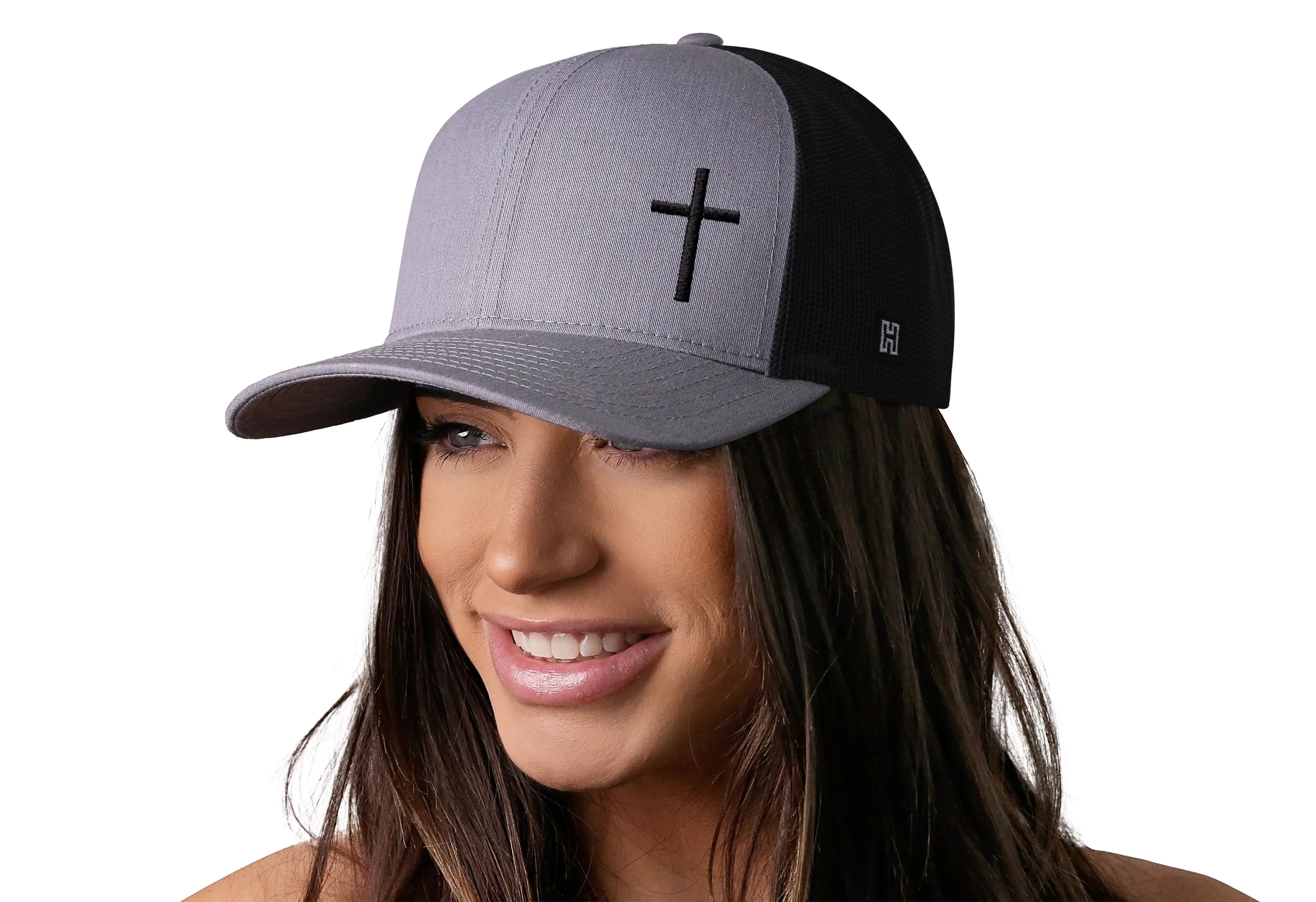 Cross Trucker Hat  |  Gray Black Christian Snapback