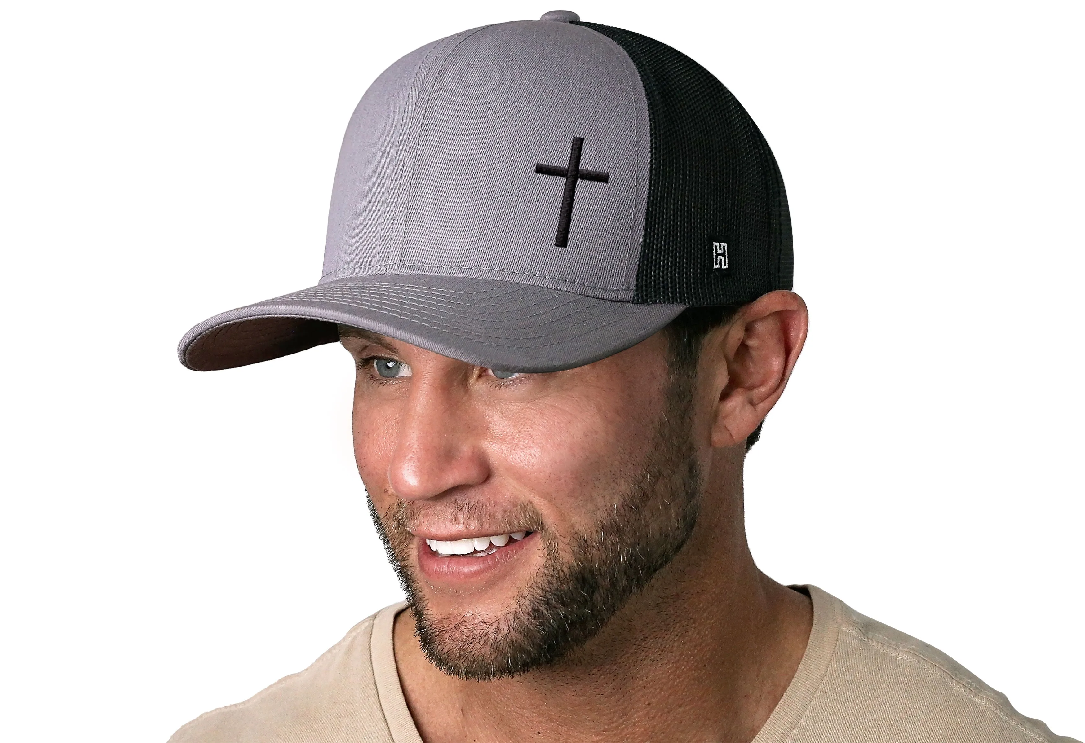 Cross Trucker Hat  |  Gray Black Christian Snapback