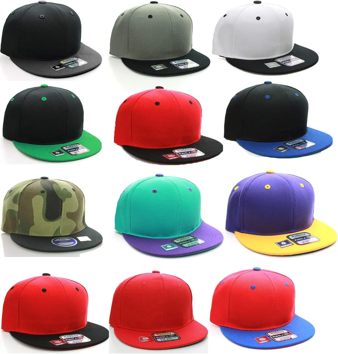 D&I Classic Blank Snapback Flat Bill Visor Hat Cap w Adjustable Adjustable Back
