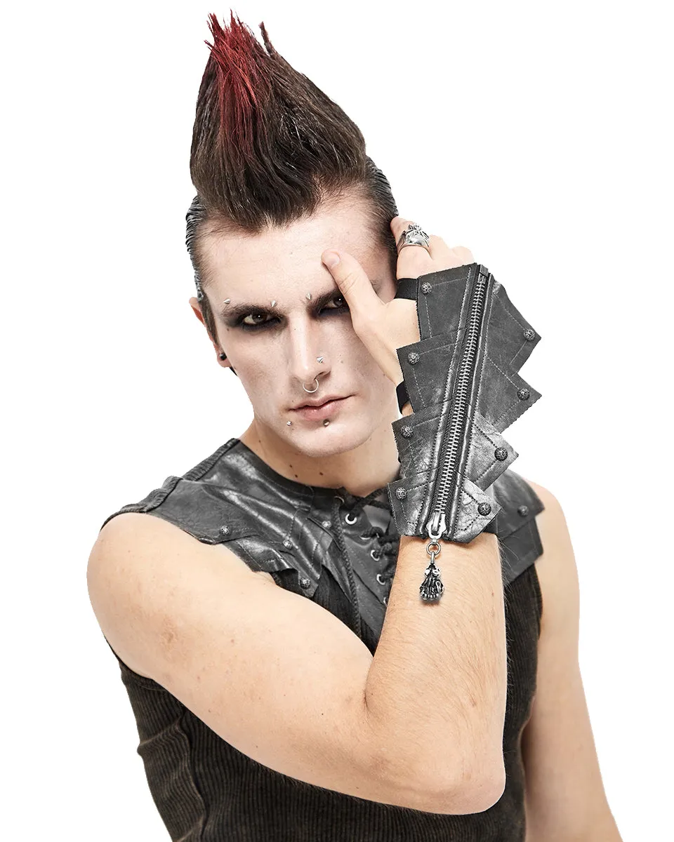 Devil Fashion Mens Steampunk Dieselpunk Armour Gauntlet Gloves Grey Faux Leather