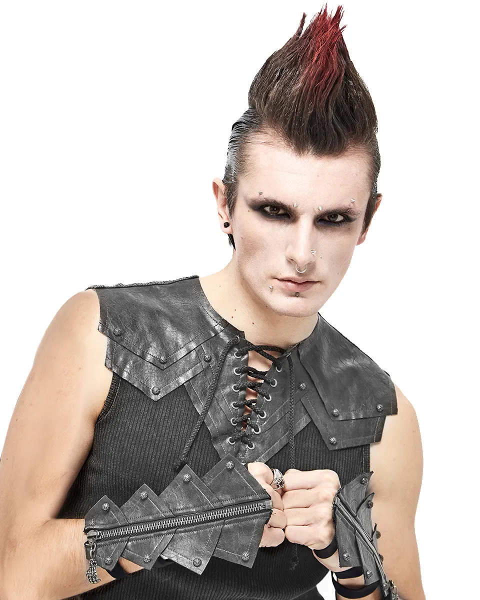Devil Fashion Mens Steampunk Dieselpunk Armour Gauntlet Gloves Grey Faux Leather