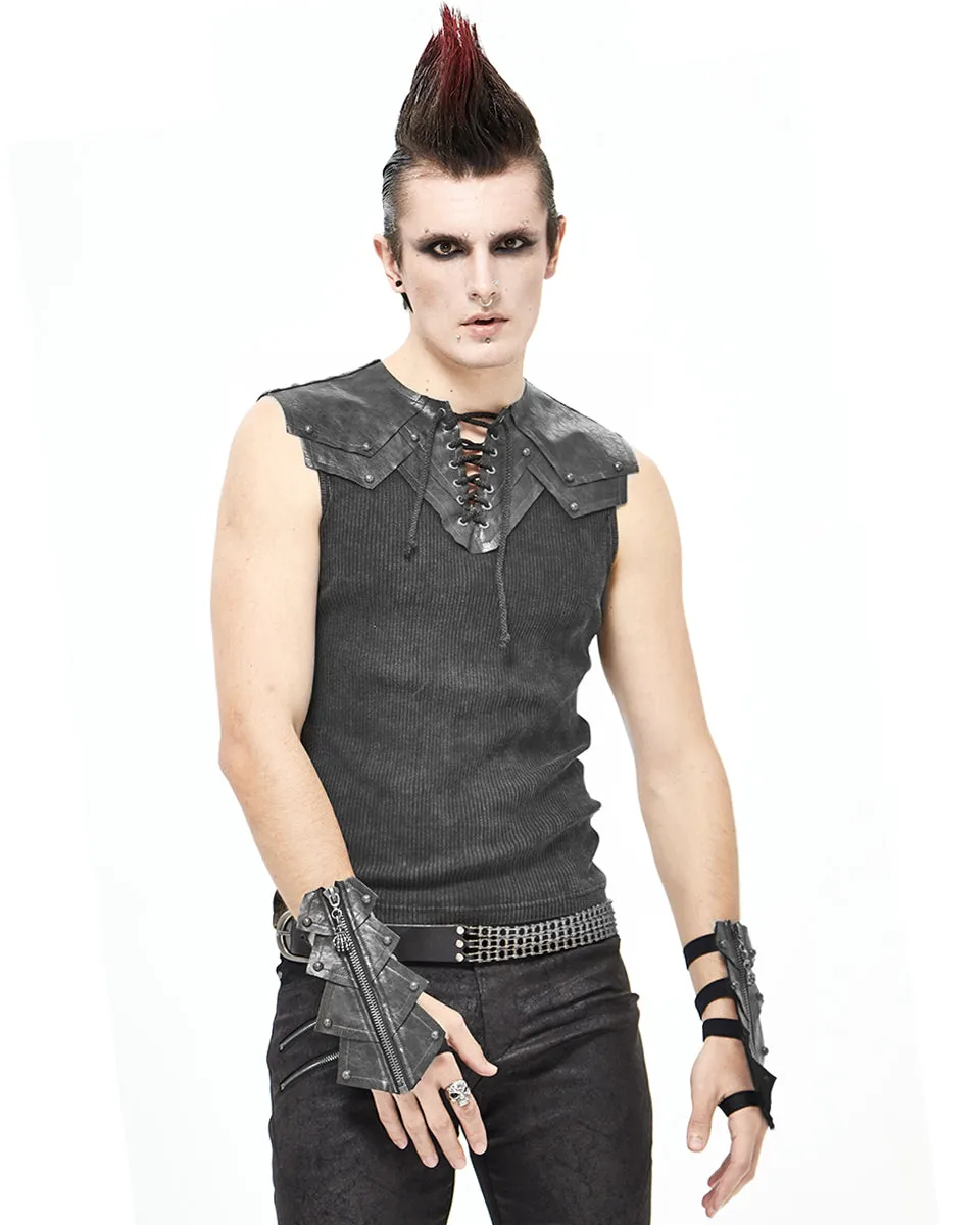 Devil Fashion Mens Steampunk Dieselpunk Armour Gauntlet Gloves Grey Faux Leather