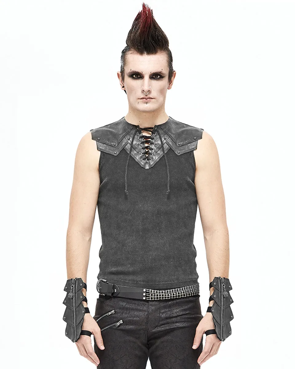 Devil Fashion Mens Steampunk Dieselpunk Armour Gauntlet Gloves Grey Faux Leather