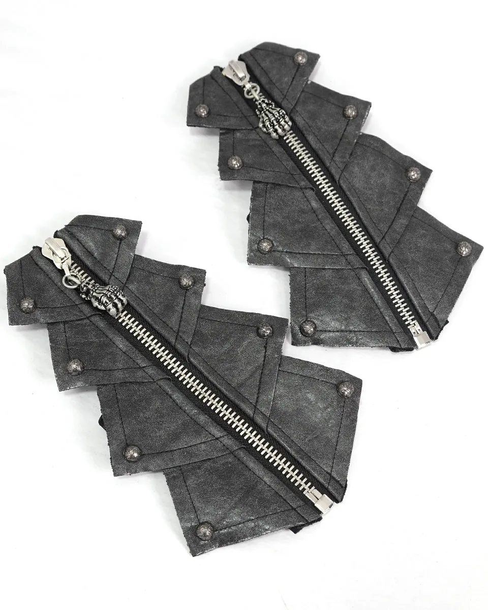 Devil Fashion Mens Steampunk Dieselpunk Armour Gauntlet Gloves Grey Faux Leather