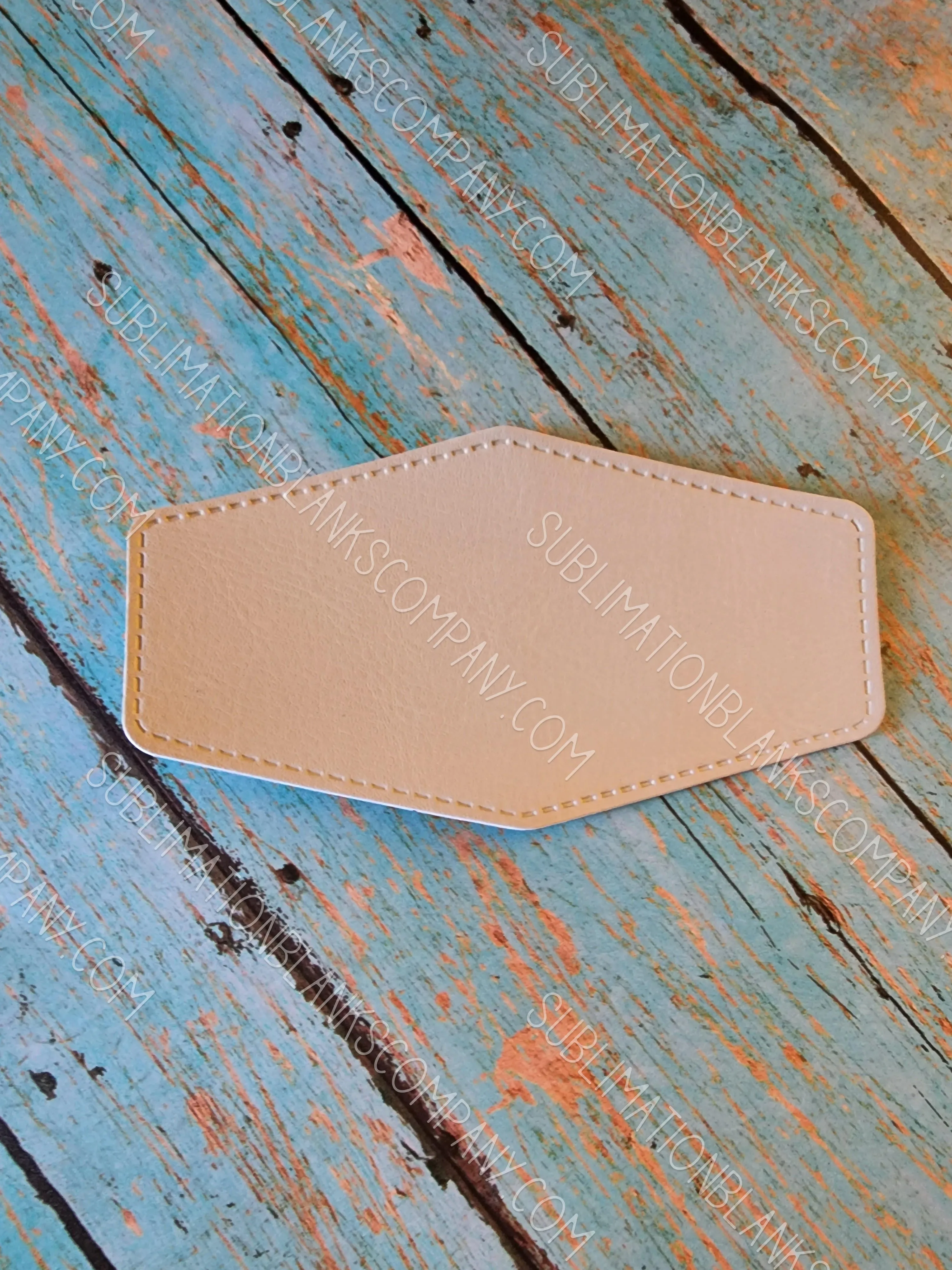 Diamond Hexagon Shape Faux Leather Hat Patch Sublimation Blank! PU Leather. Laserable! Tan or Grey