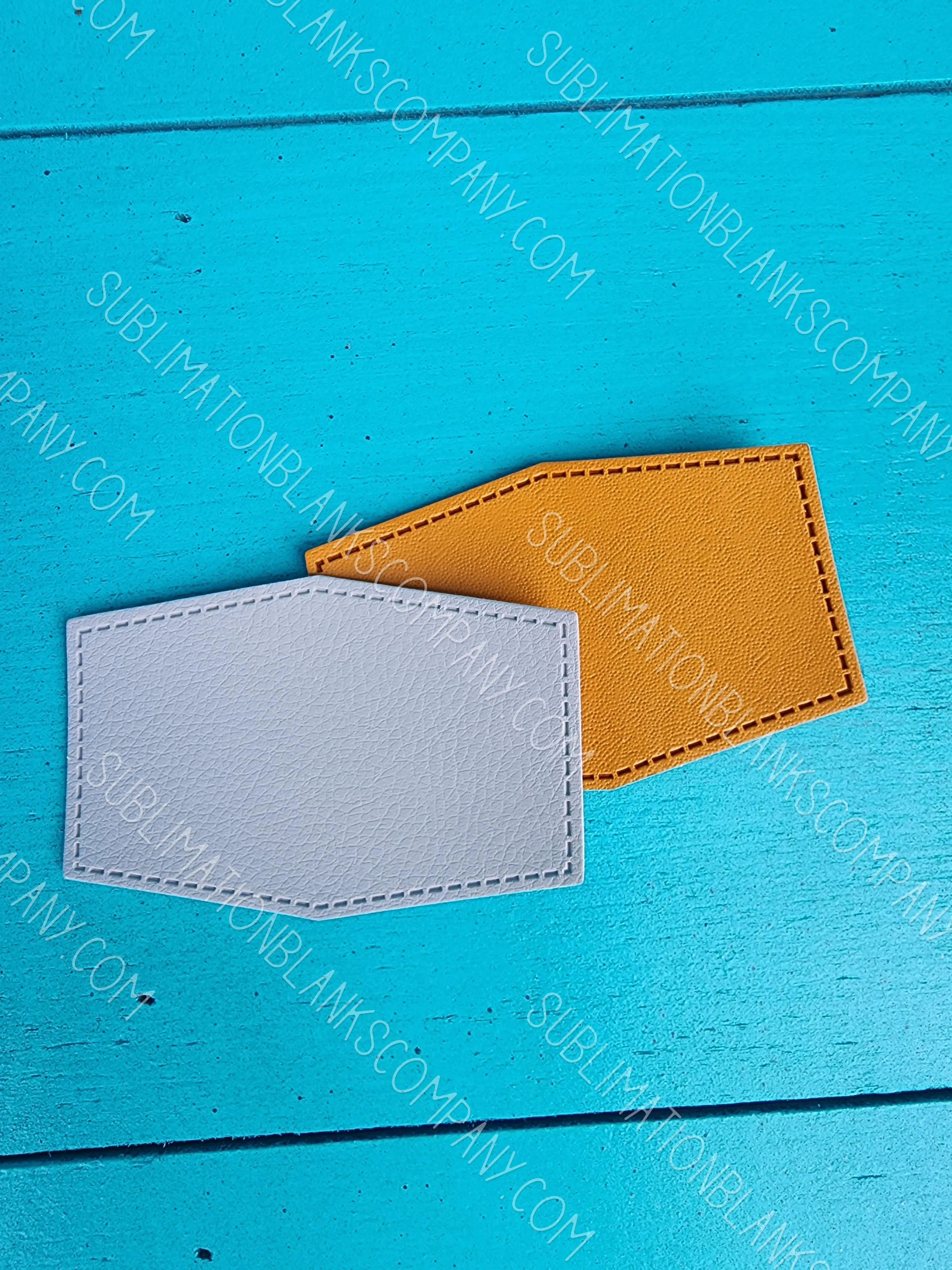 Diamond Hexagon Shape Faux Leather Hat Patch Sublimation Blank! PU Leather. Laserable! Tan or Grey