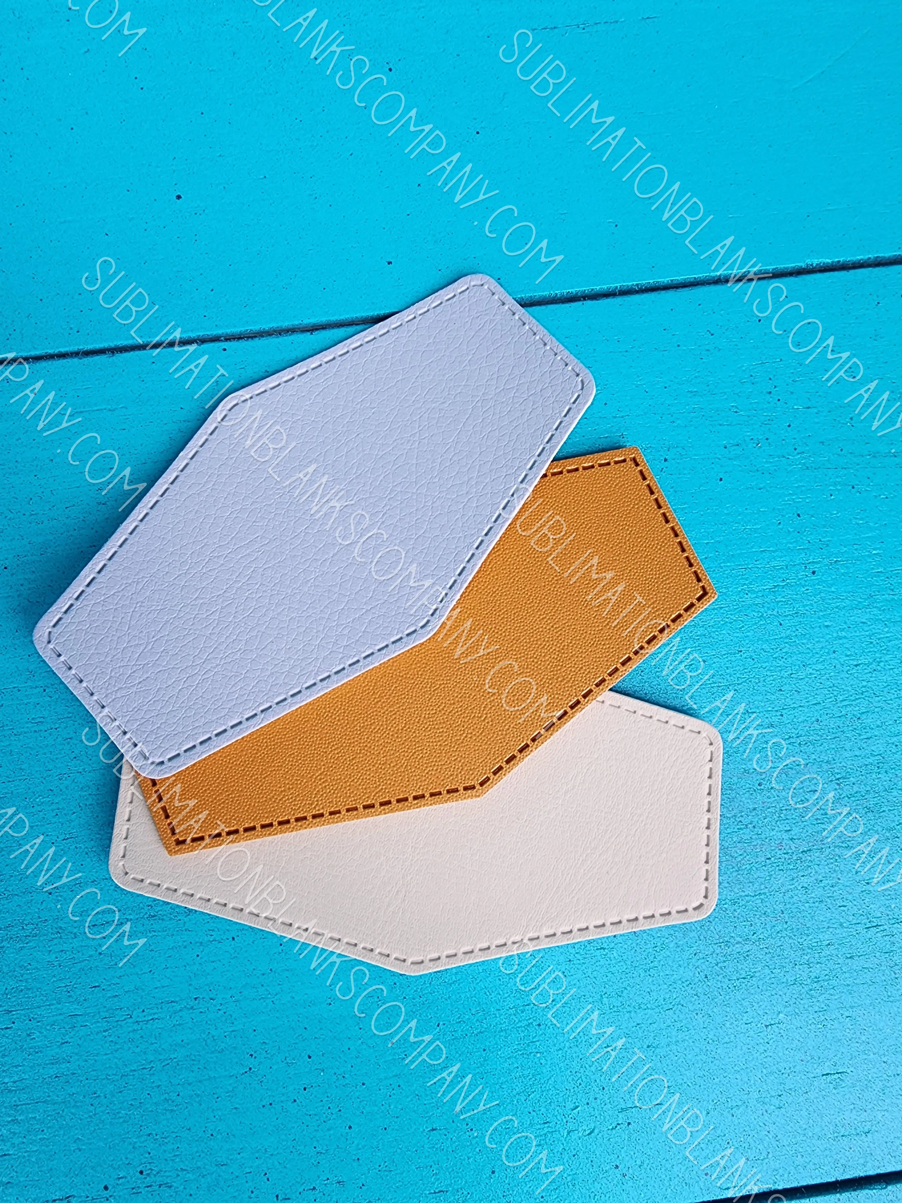 Diamond Hexagon Shape Faux Leather Hat Patch Sublimation Blank! PU Leather. Laserable! Tan or Grey