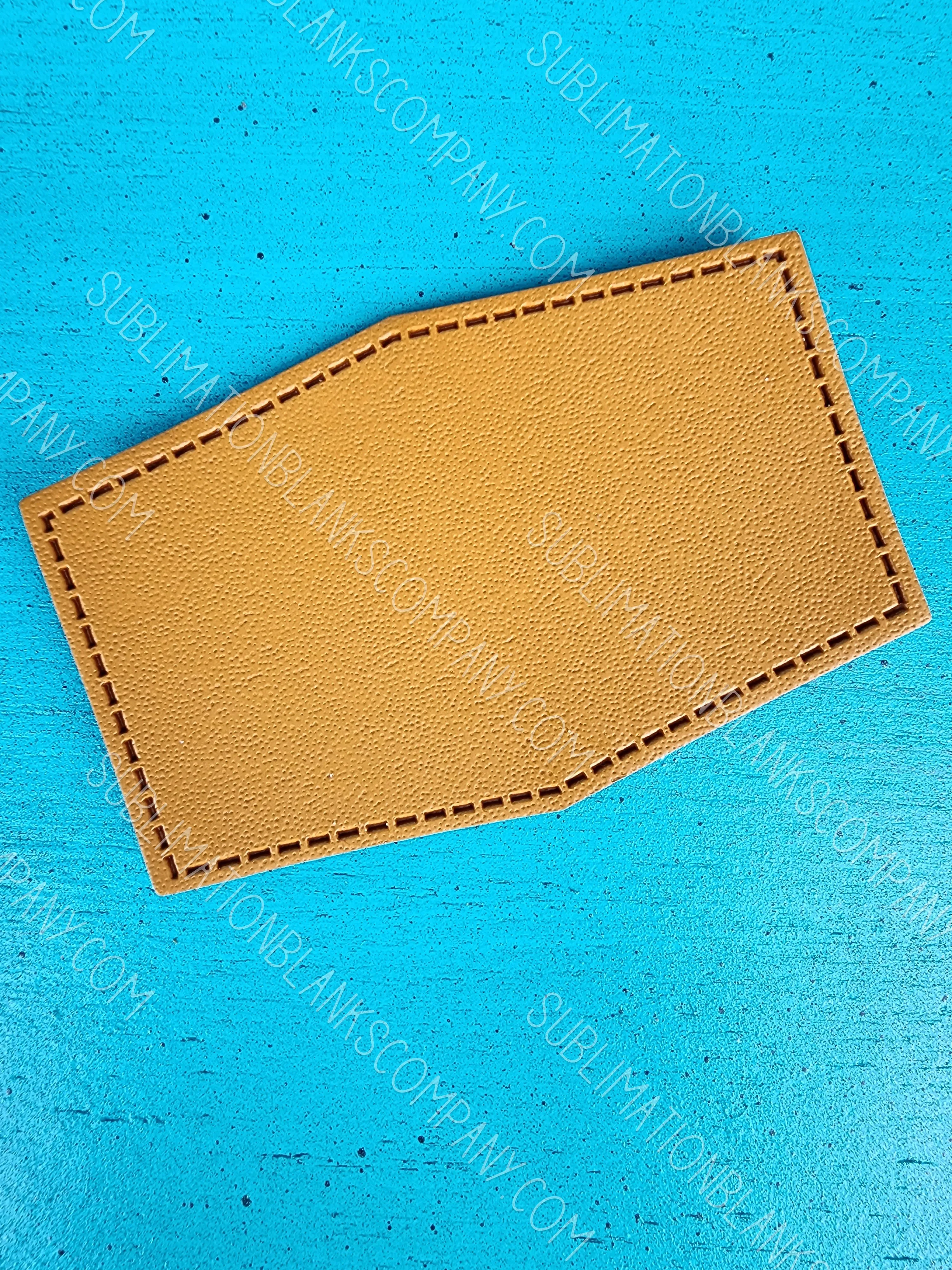 Diamond Hexagon Shape Faux Leather Hat Patch Sublimation Blank! PU Leather. Laserable! Tan or Grey