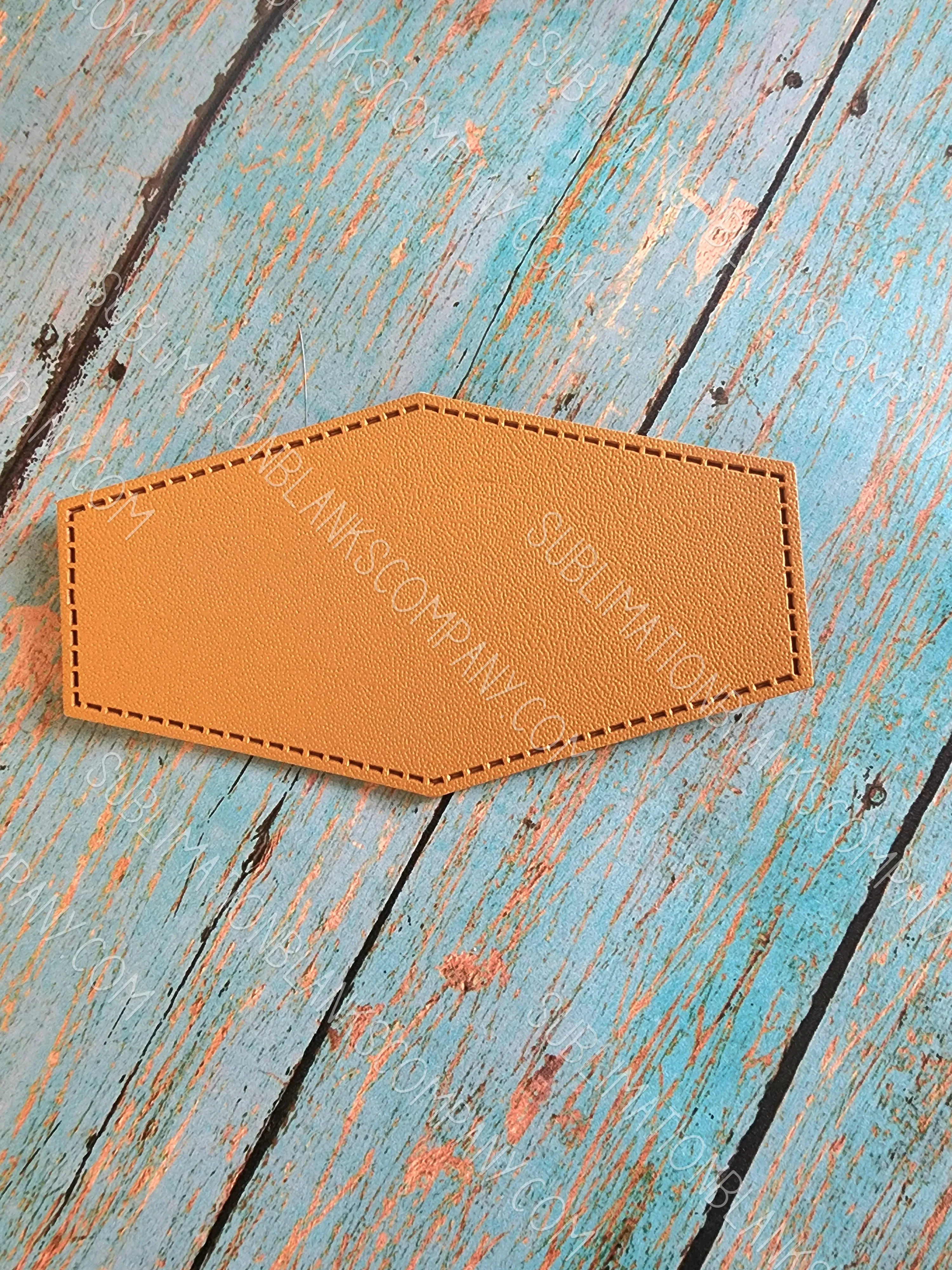 Diamond Hexagon Shape Faux Leather Hat Patch Sublimation Blank! PU Leather. Laserable! Tan or Grey