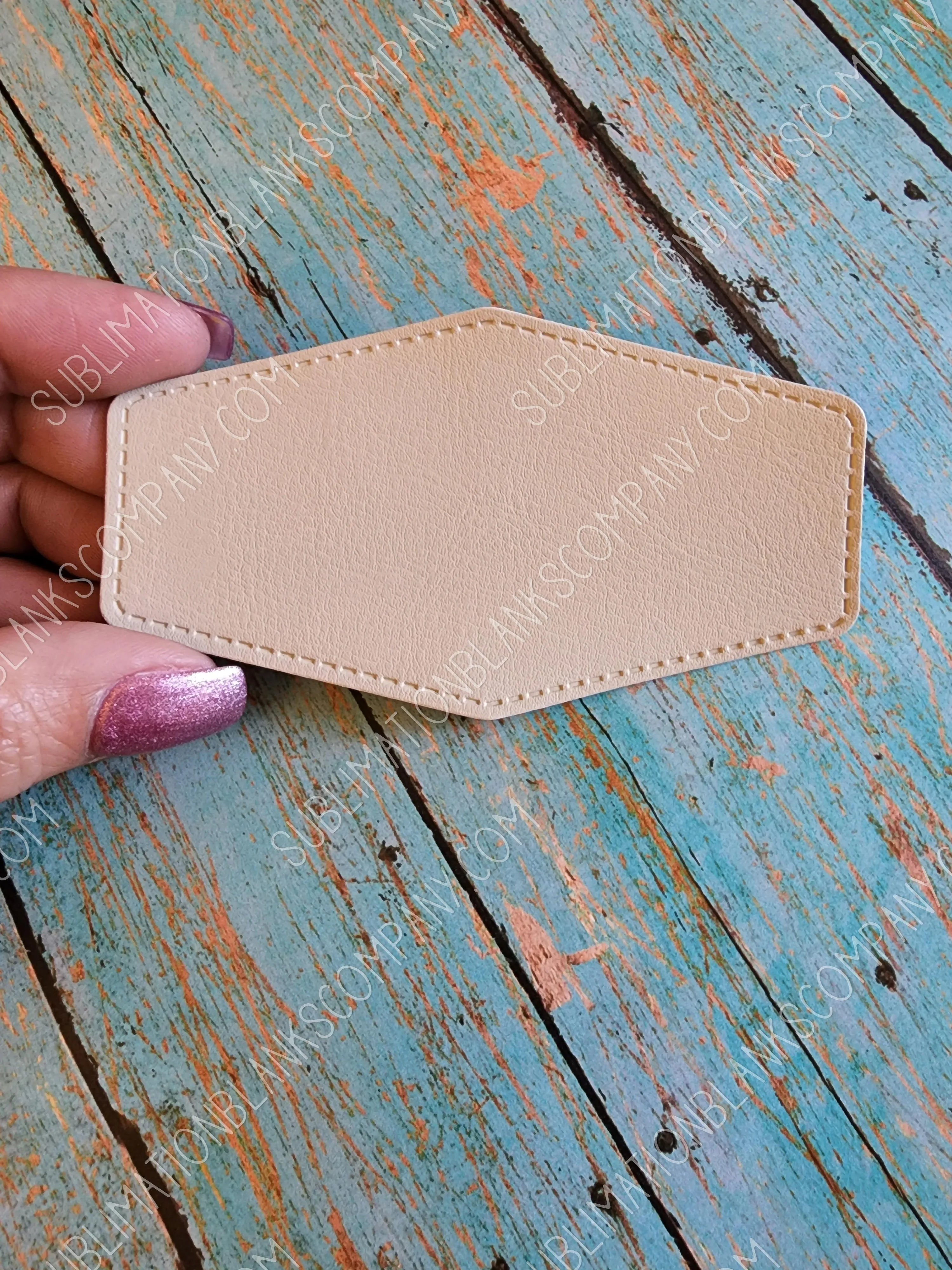 Diamond Hexagon Shape Faux Leather Hat Patch Sublimation Blank! PU Leather. Laserable! Tan or Grey