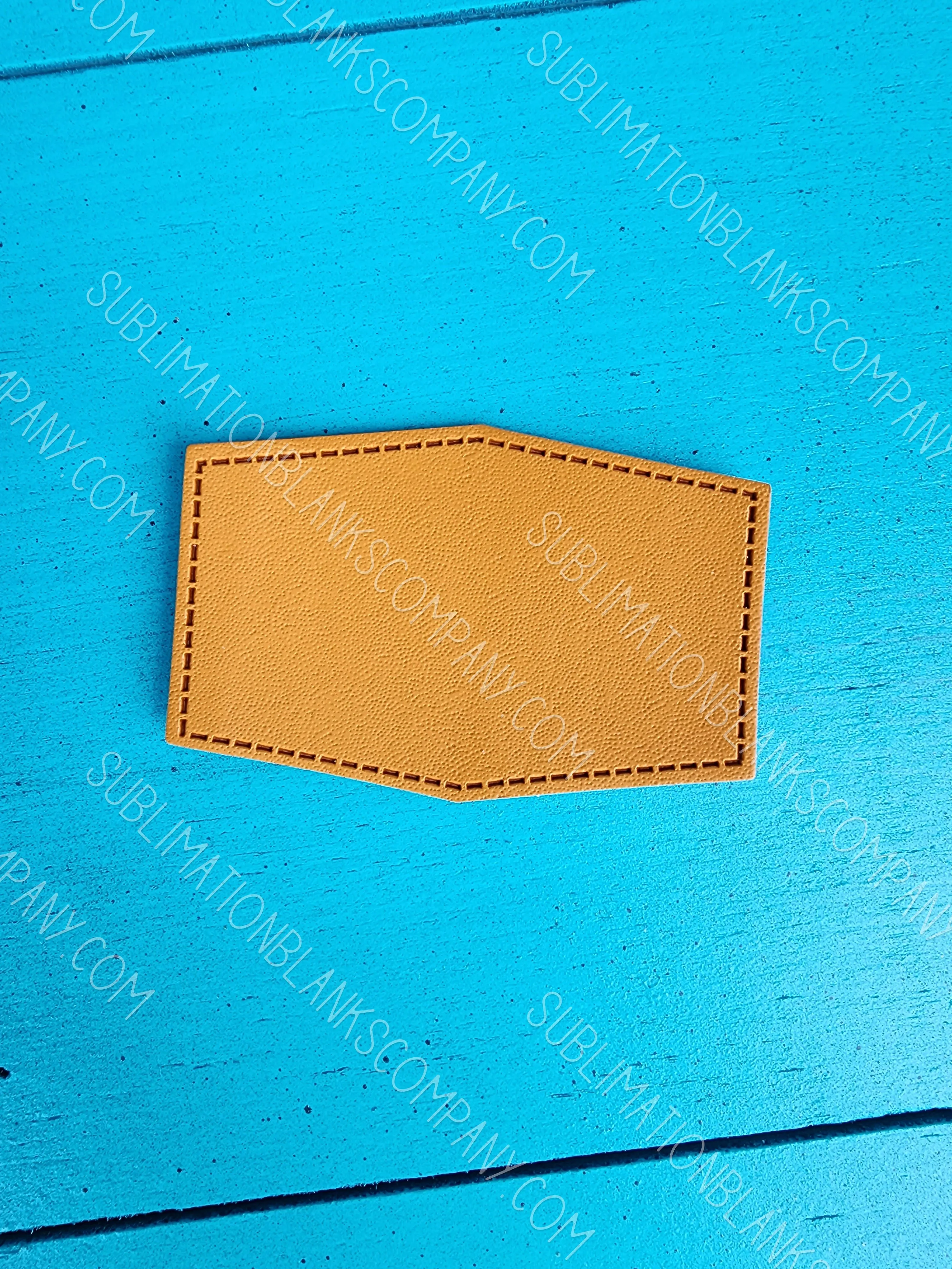 Diamond Hexagon Shape Faux Leather Hat Patch Sublimation Blank! PU Leather. Laserable! Tan or Grey