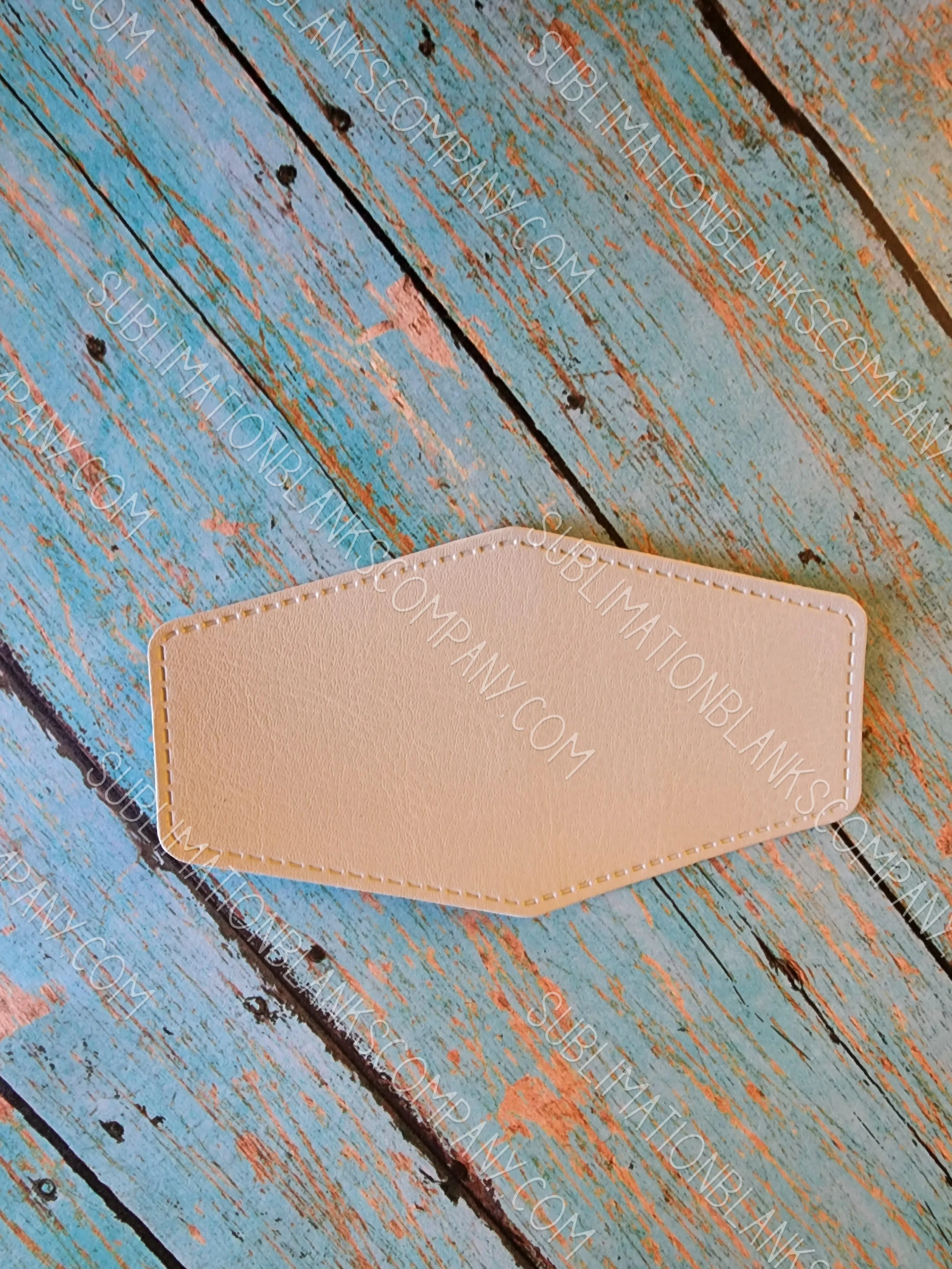 Diamond Hexagon Shape Faux Leather Hat Patch Sublimation Blank! PU Leather. Laserable! Tan or Grey
