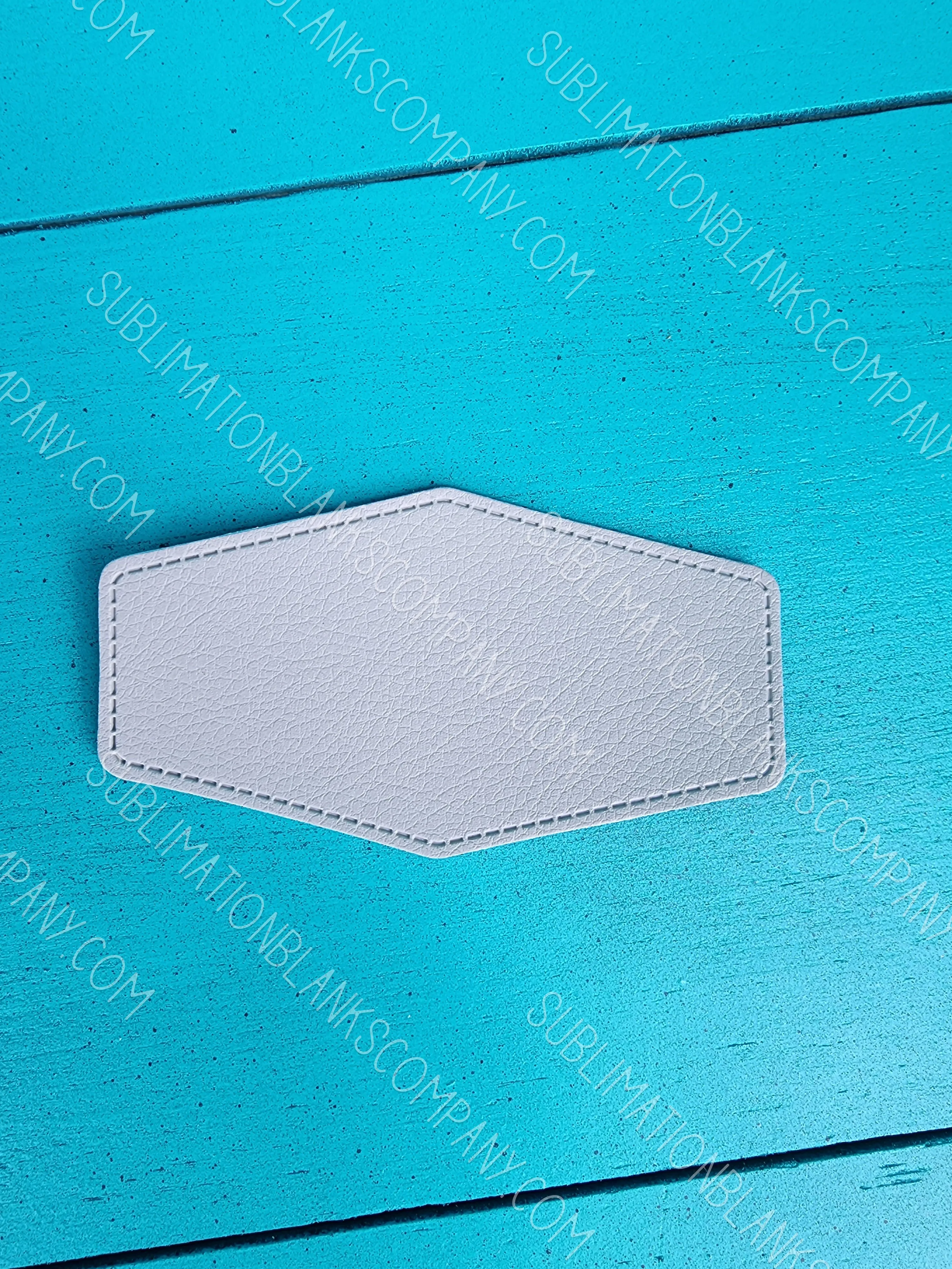 Diamond Hexagon Shape Faux Leather Hat Patch Sublimation Blank! PU Leather. Laserable! Tan or Grey