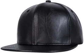 FREEBIRD99 Faux Leather Flat Bill Brim Hip Hop Baseball Cap Ajustable Snapback Hat (US, Numeric, 7, 7 1/2, Black)