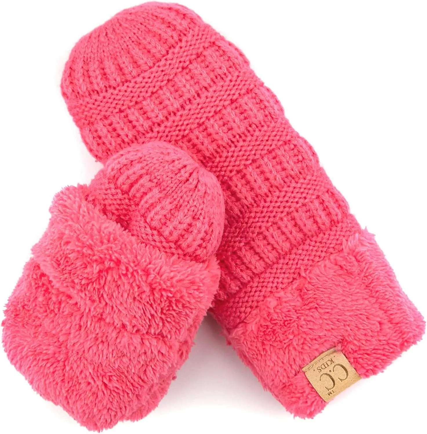 Funky Junque Exclusive Kids Gloves Winter Girls Mittens Soft Ribbed Knit Fuzzy Cuff Fleece for Unisex Boy Girl Toddler Baby