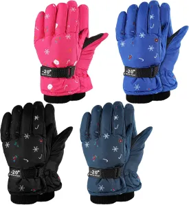 Hicarer 4 Pairs Winter Gloves for Kids Waterproof Snow Ski Gloves Warm Unisex Camouflage Clothes for Cold Weather Girls Boys Children