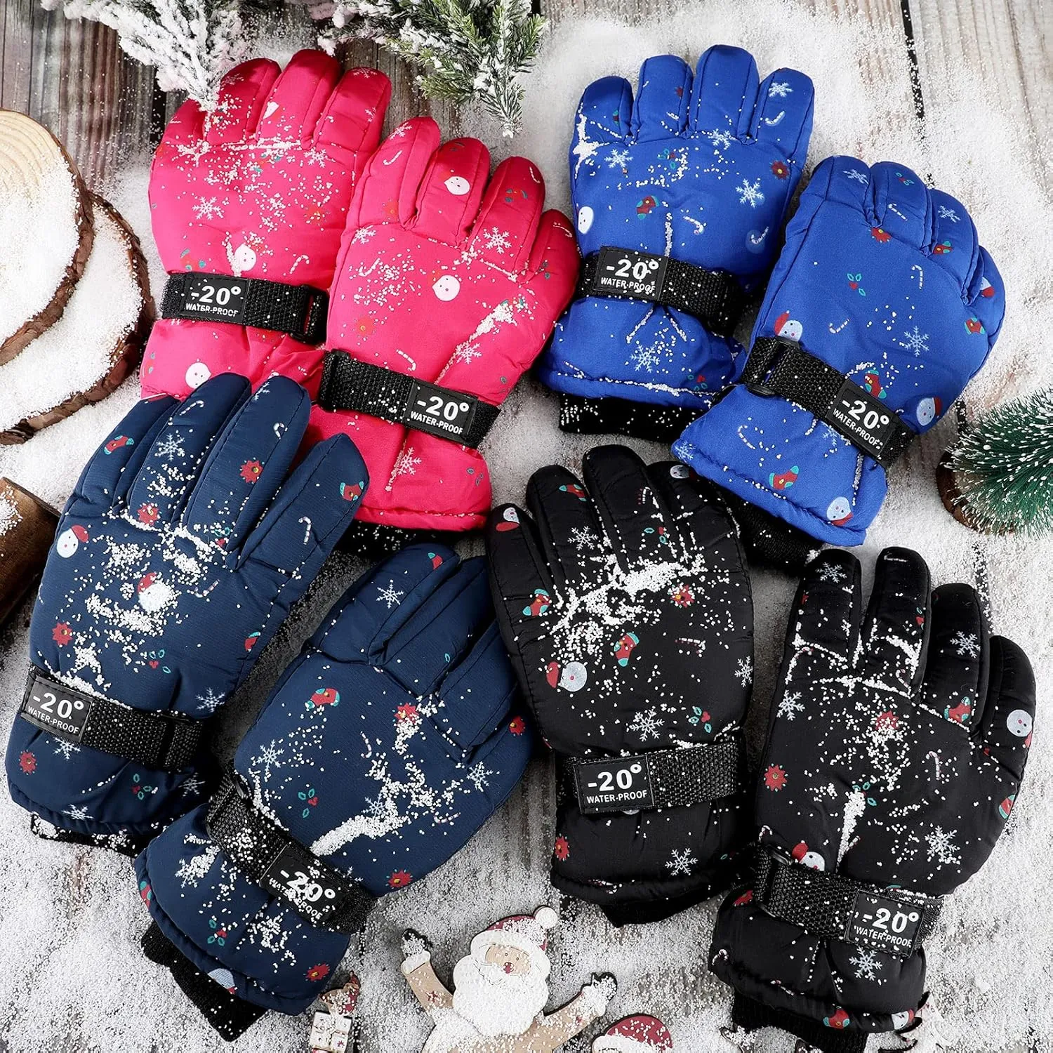 Hicarer 4 Pairs Winter Gloves for Kids Waterproof Snow Ski Gloves Warm Unisex Camouflage Clothes for Cold Weather Girls Boys Children