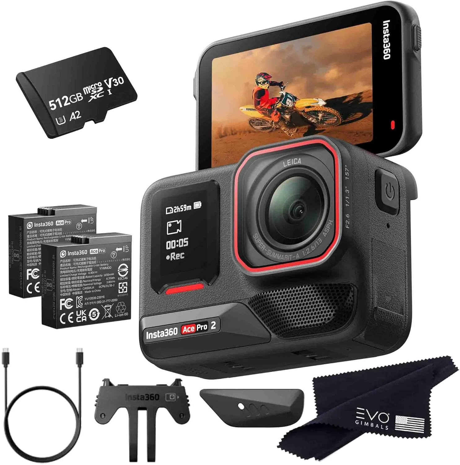 insta360 Ace Pro 2-8K Waterproof Action Camera Co-Engineered with Leica, Flagship 1/1.3" Sensor, 8K30fps, 4K60fps, 2.5" Flip Screen, AI Noise Reduction, Long Lasting Battery (512GB)