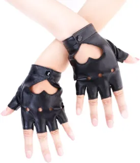 JISEN Women Heart Cutout Punk Half Finger PU Leather Performance Gloves