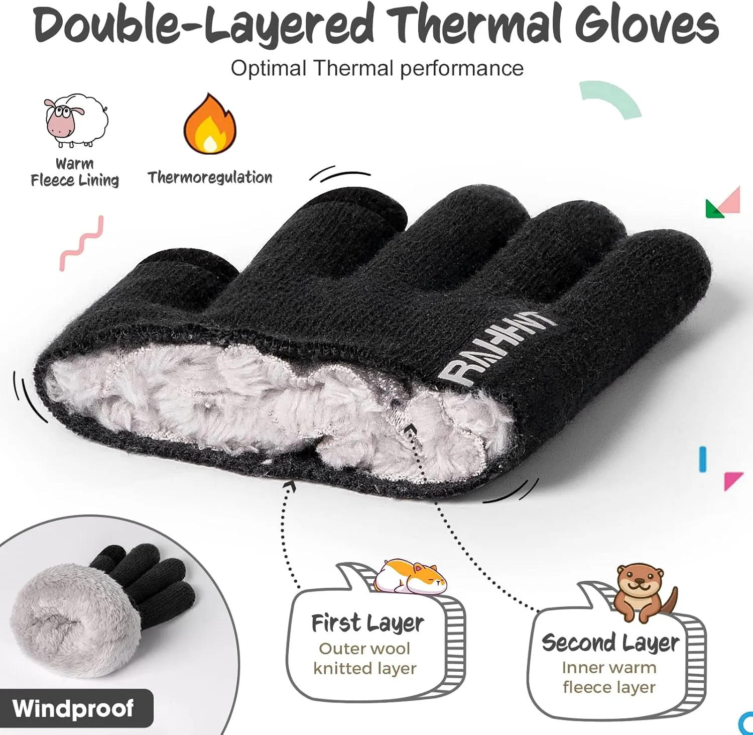 Kids Winter Gloves for Boys Girls Children Toddler Thermal Wool Knit Gloves with Insulated Fleece Lining Keep Hand Warm Gift