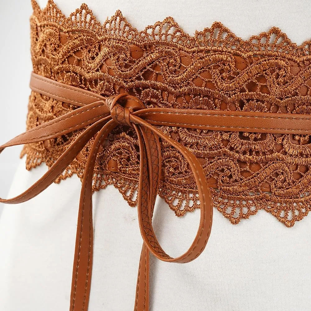 Lace-up Waist Belt Faux Leather Corset Belt Tie Wrap Bowknot Waistband for Women