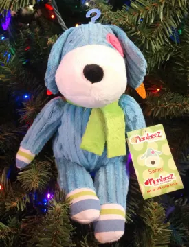 Plush Blue/White dog with Green Scarf 8"