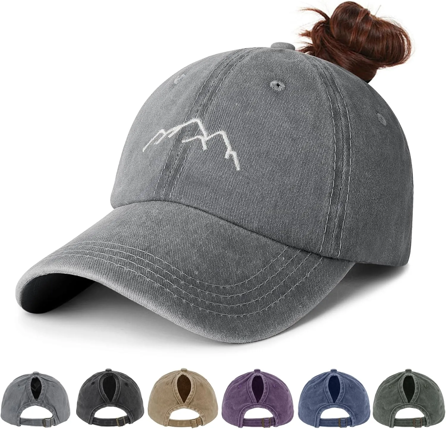 Ponytail Hats for Women - Distressed Hat with Ponytail Hole for Women Baseball Cap