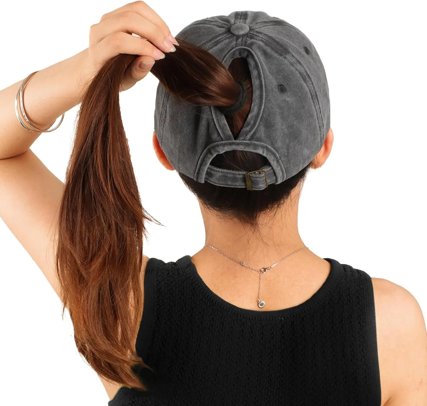 Ponytail Hats for Women - Distressed Hat with Ponytail Hole for Women Baseball Cap