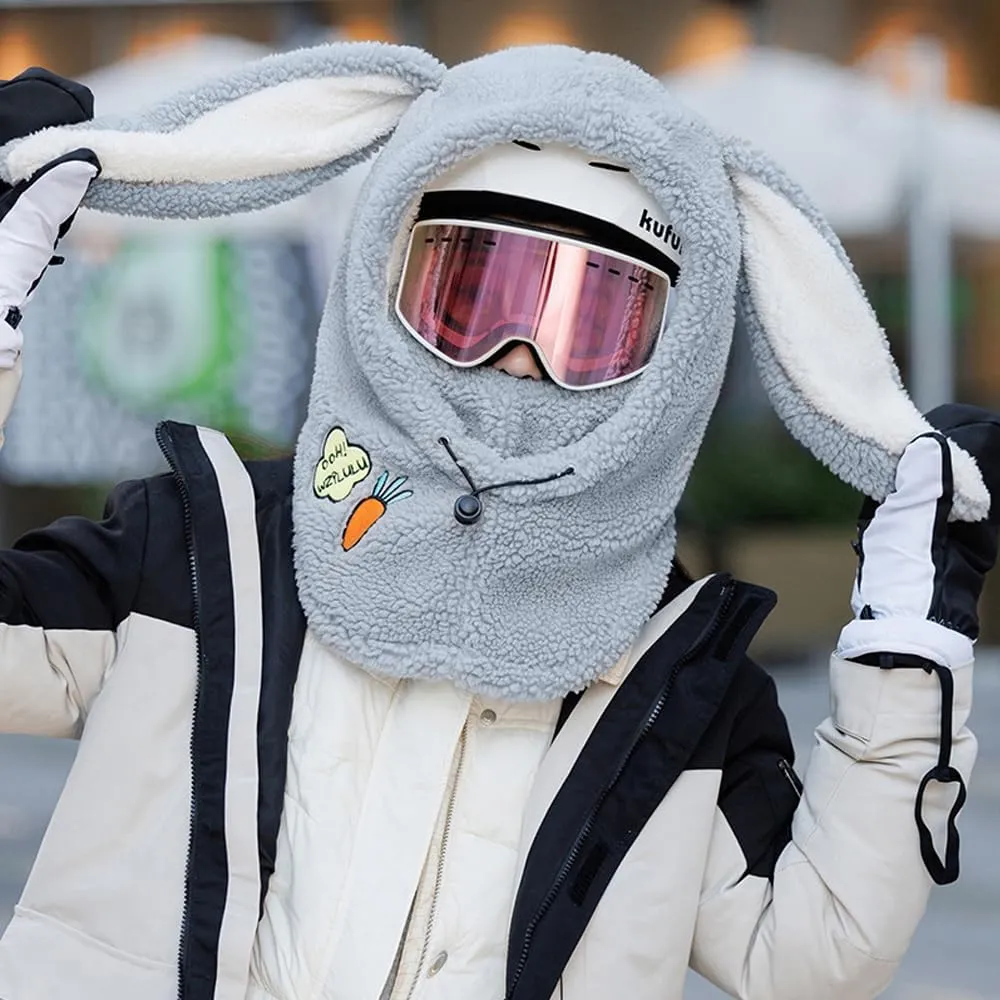Rabbit Ski Balaclava, Cute Bunny Snowboard Face Masks, Rabbit Snowboard Helmet Cover, Sherpa Hood Ski Mask for Women