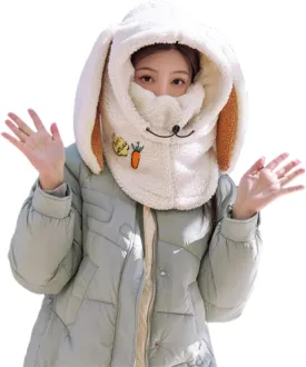 Rabbit Ski Balaclava, Cute Bunny Snowboard Face Masks, Rabbit Snowboard Helmet Cover, Sherpa Hood Ski Mask for Women