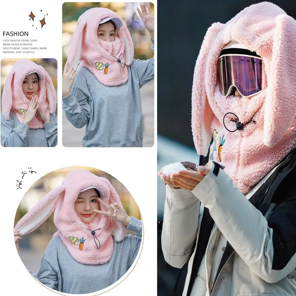 Rabbit Ski Balaclava, Cute Bunny Snowboard Face Masks, Rabbit Snowboard Helmet Cover, Sherpa Hood Ski Mask for Women