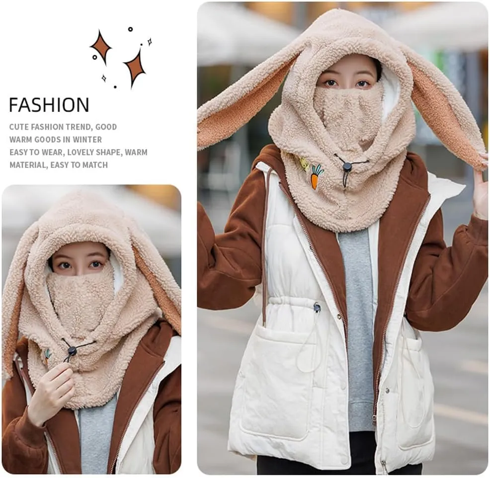 Rabbit Ski Balaclava, Cute Bunny Snowboard Face Masks, Rabbit Snowboard Helmet Cover, Sherpa Hood Ski Mask for Women
