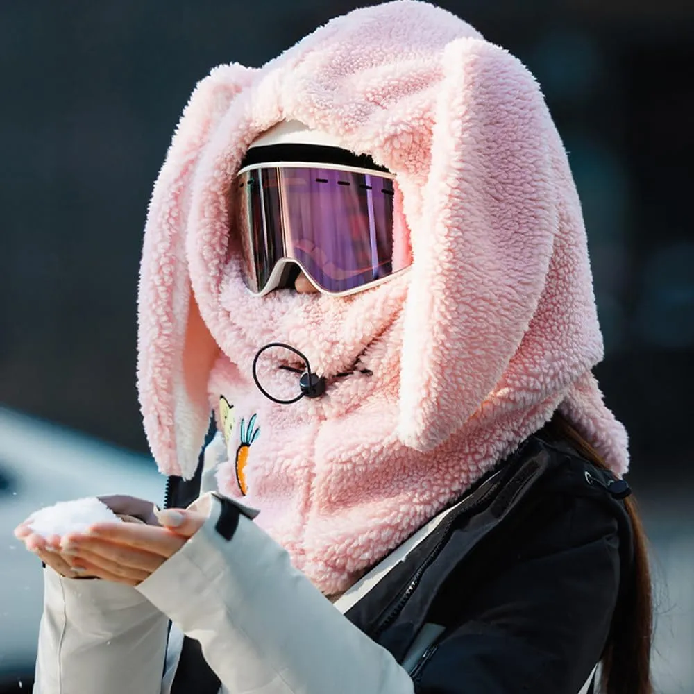 Rabbit Ski Balaclava, Cute Bunny Snowboard Face Masks, Rabbit Snowboard Helmet Cover, Sherpa Hood Ski Mask for Women