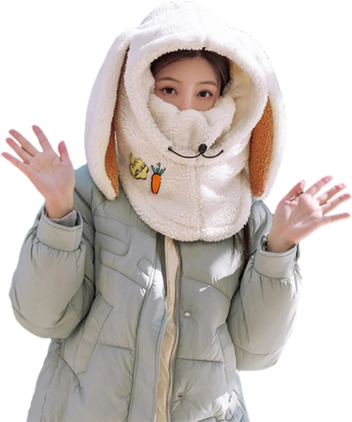 Rabbit Ski Balaclava, Cute Bunny Snowboard Face Masks, Rabbit Snowboard Helmet Cover, Sherpa Hood Ski Mask for Women