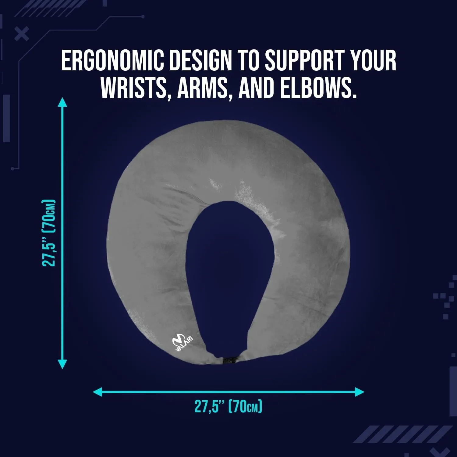 Rare Gaming Pillow | Ergonomic Gaming Lap Pillow Provides Wrist & Elbow Support, Reduces Shoulder & Neck Pressure | Plush Arm Rest Pillow with a Washable Cover & Easy-Storage Clip, (Grey)