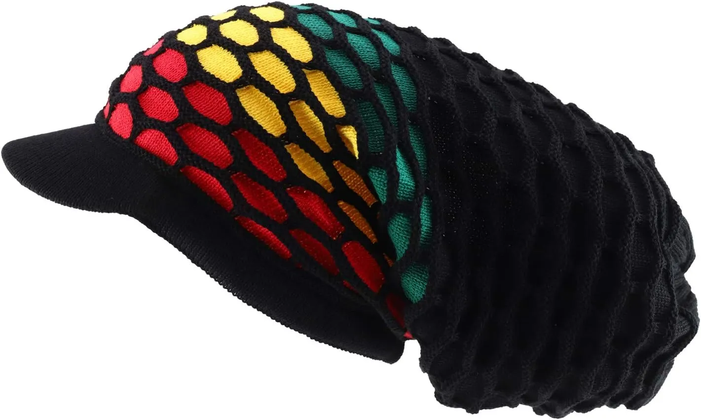Rasta RGY Dreadlock Reggae Cotton Oversize Long Beanie Visor Cap